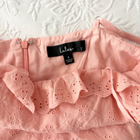 Lulus Lovely Weather Pink Embroidered Bustier Midi Dress with Pockets Small - Picture 4 of 8